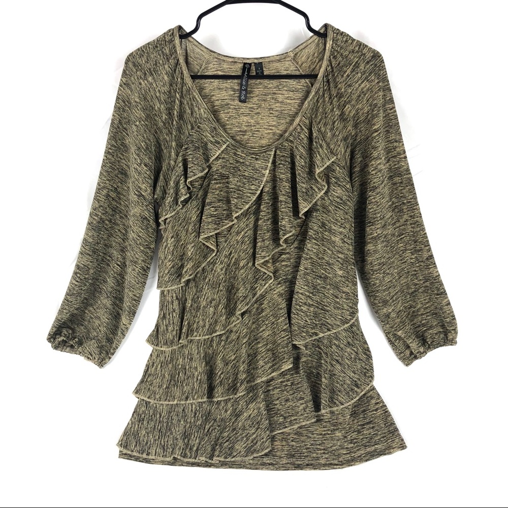 Allie & Rob Tiered Ruffle Green/Black Top